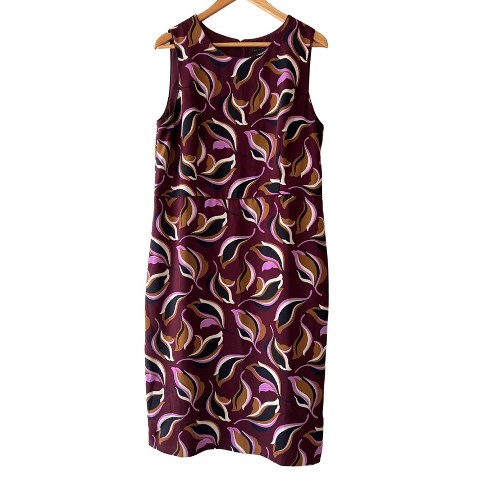 Ann Taylor Aubergine Floral Leaf Print Sheath Dress
